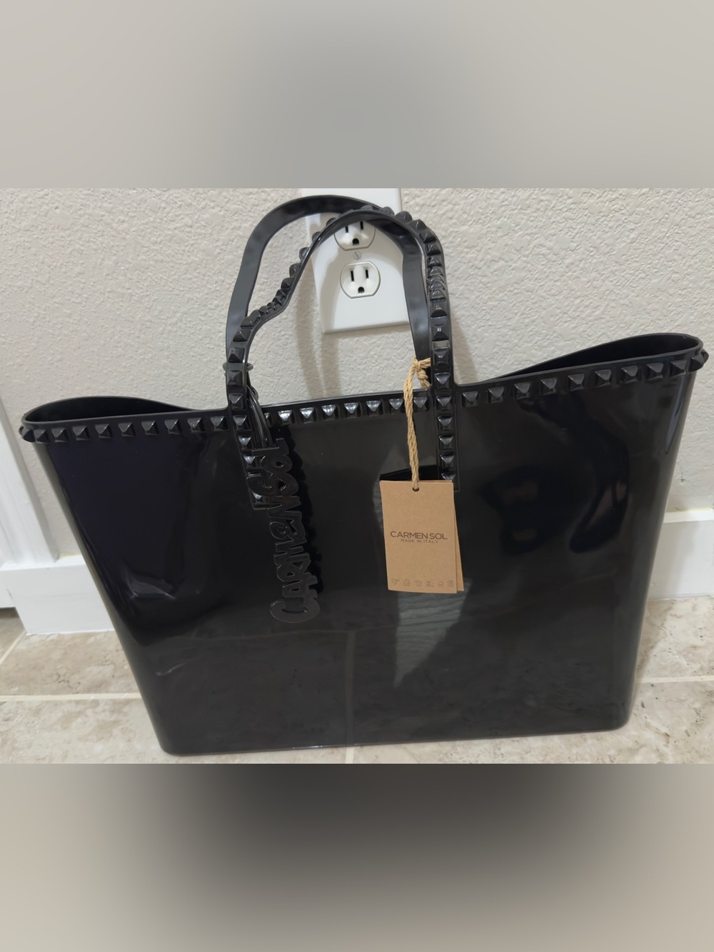Carmen Sol Angelica Large Tote Bag In Black Color